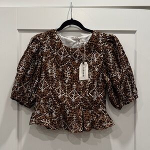 NWT Free the roses leopard print peplum top